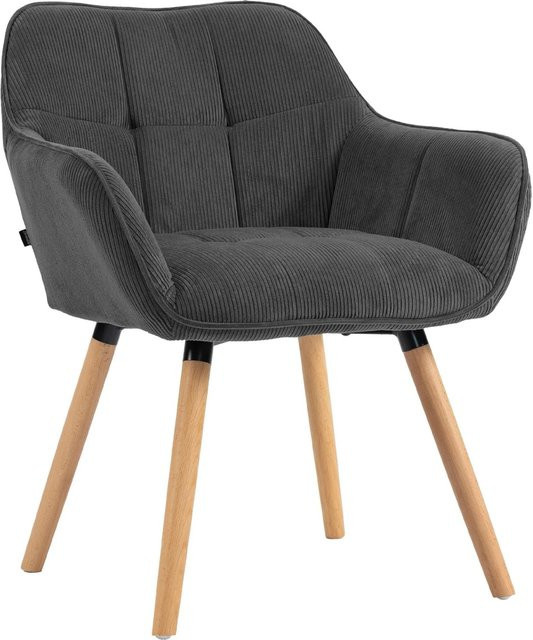 DELUKE Esszimmerstuhl DUNOR in Dunkelgrau und Braun mit Cord-Bezug und Holzgestell, B/T/H: 65 x 64 x 82 cm - Bild 1