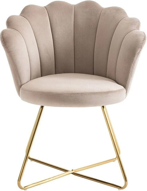 Vente-unique Stuhl Fiori in Beige mit Samtbezug und goldenen Metallbeinen, Höhe: 69 cm - Bild 1