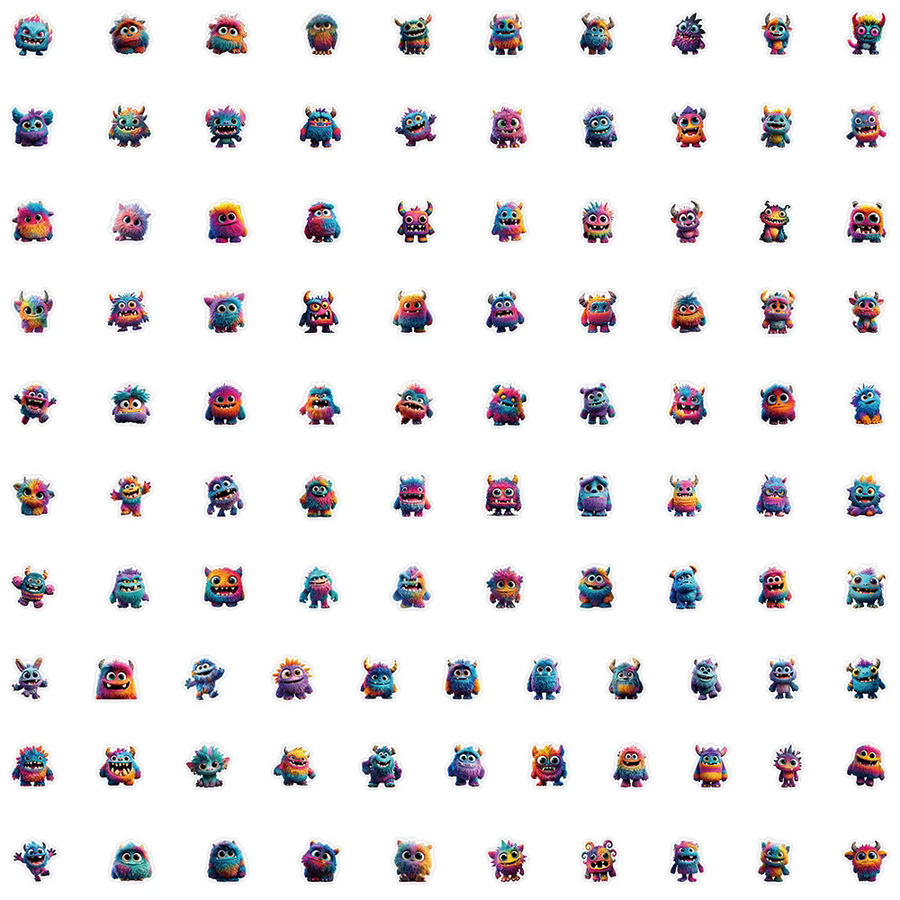 100 Stück Plüsch Monster Graffiti Aufkleber in Multicolour zur Dekoration von Briefpapier, Notebooks und Stifthaltern - Bild 5