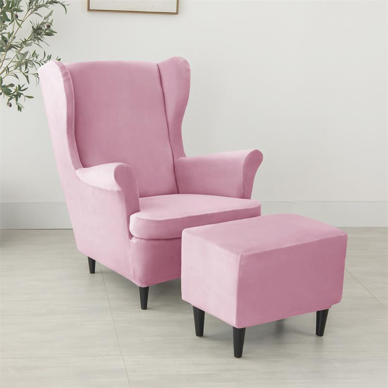 Dehnbarer Samt Flügelsesselbezug mit Sitzkissen von Your Warm Home in Pink - Bild 1