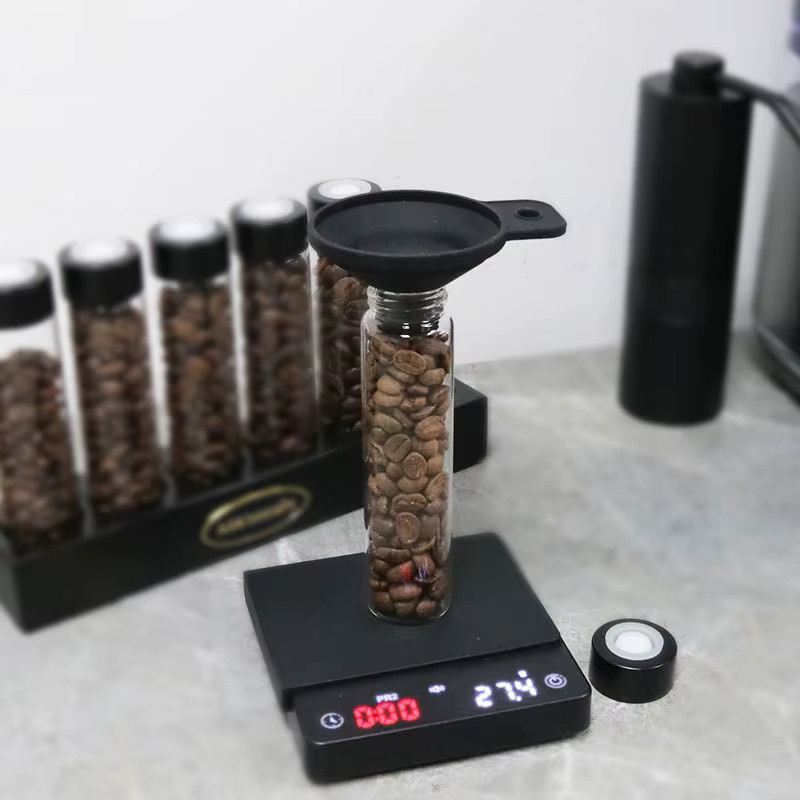 CafeGaGa Kaffeebohnen-Aufbewahrung mit Einzeldosis-Display-Rack und Trichter, transparente Glasbehälter mit Einweg-Auslassventil für Barista-Zubehör - Bild 5