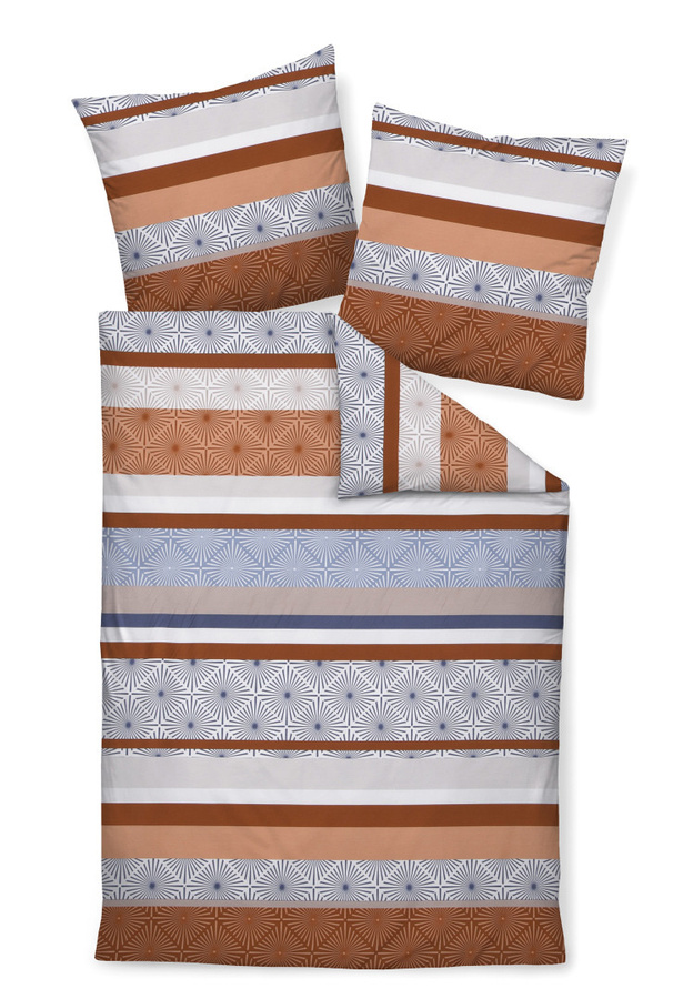Janine Moments Mako-Satin Bettwäsche aus Baumwolle mit Streifen in Blau, B/T/H: 155 x 220 cm mit 80 x 80 cm Kissenbezug - Bild 1