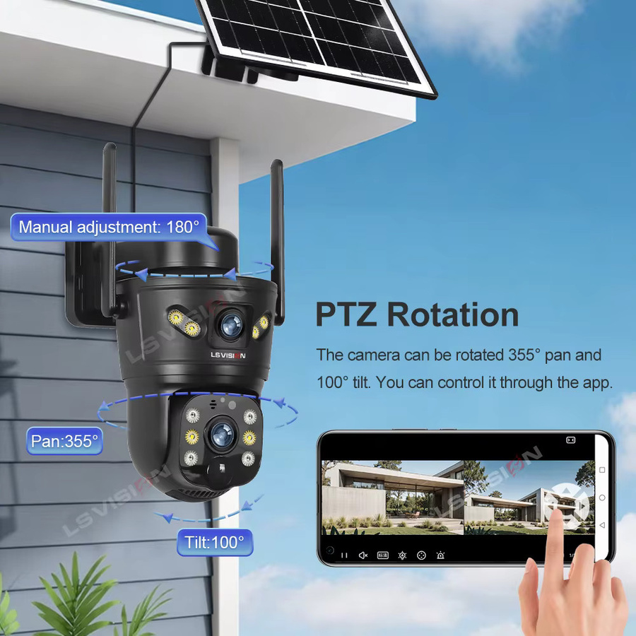 LS VISION 8MP 4G Solar Überwachungskamera mit Dual Lens, WiFi PTZ Panorama-Kamera mit Auto Tracking und Batterie, Schwarz - Bild 5