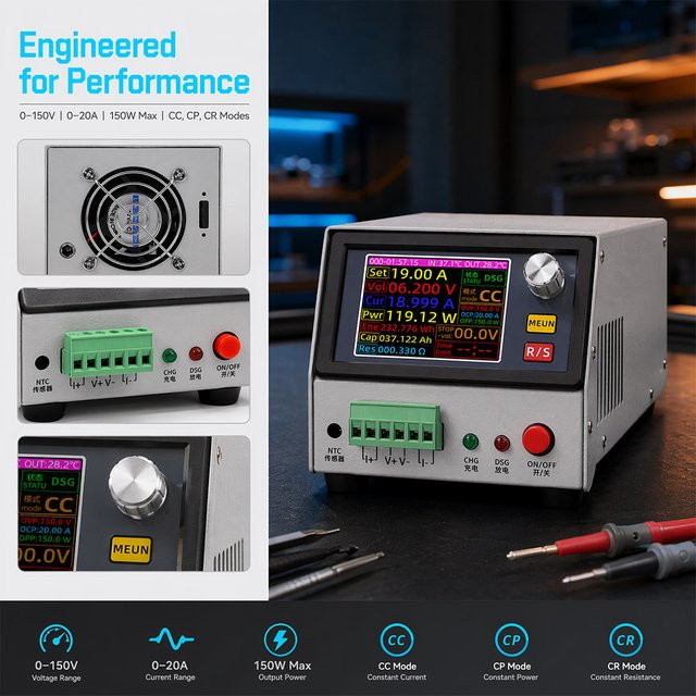 Gaqqee MDL150 Batterietester mit 2,4-Zoll Farbbildschirm, 150W 20A Batteriekapazitätsdetektor und DC CNC Elektronische Lastentladungs- und Ladeprüfgerät - Bild 1