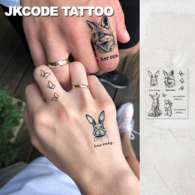 JKCODE TATTOO Paar-Set Hasen- und Fuchs-Tattoo-Aufkleber, Wasserfest - Bild 1