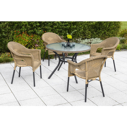 Merxx Gartentisch Ravenna rund aus Aluminium und Sicherheitsglas in Beige, Durchmesser: 104 cm, Höhe: 74 cm - Bild 2