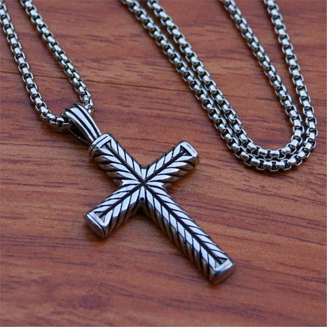 SMALING Halskette mit Kreuz Anhänger, Edelstahl, Silber, Unisex - Bild 1