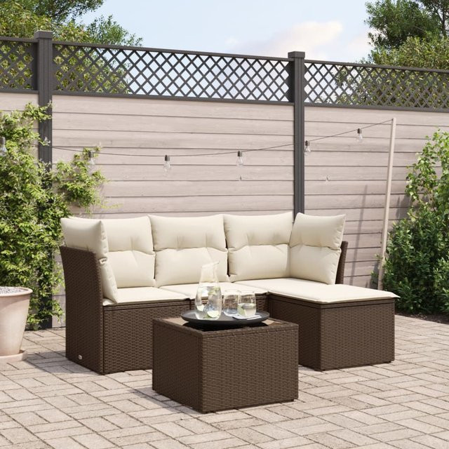 vidaXL 5-tlg. Garten-Sofagarnitur in L-Form aus Polyrattan mit Kissen, Braun - Bild 3