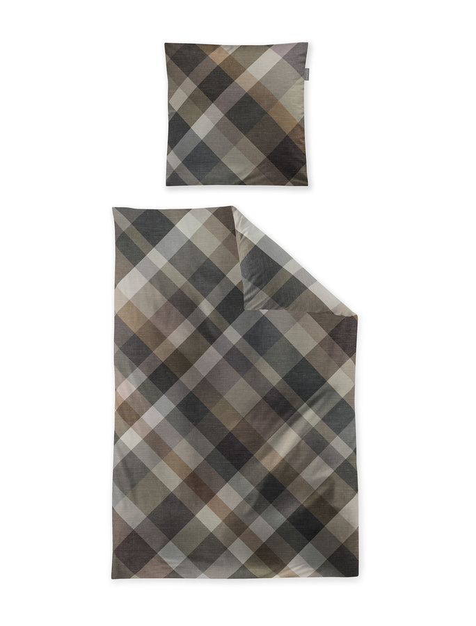 Irisette Zobel Flausch Cotton Bettwäsche mit Rautenmuster in Braun und Grau, B/H: 135 x 200 cm und 80 x 80 cm - Bild 1