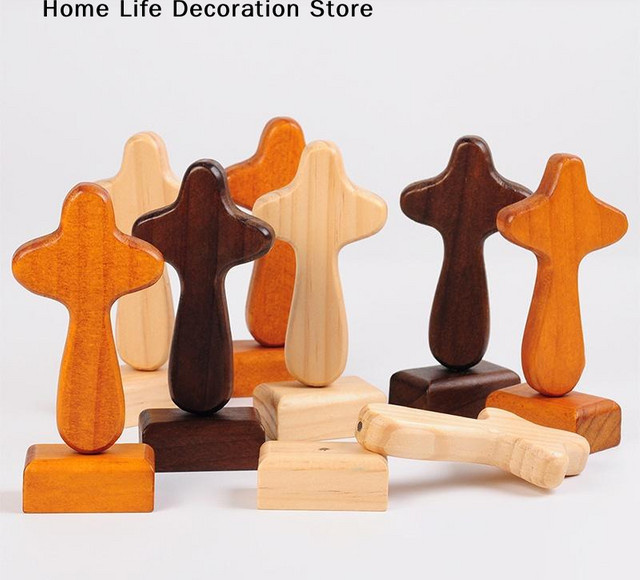 Eelhoe Magnetische Holzkreuz-Statue in Braun, Handgefertigtes Vintage-Kreuz-Ornament als Tischdekoration für Büro und Zuhause - Bild 1