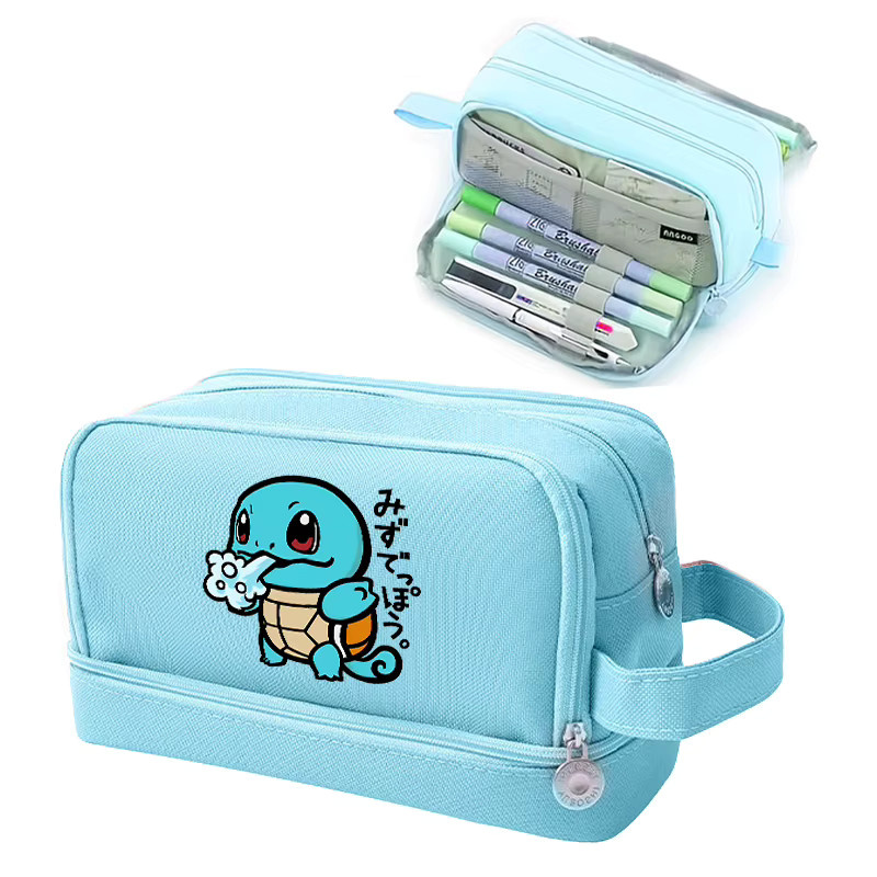 Potdemiel Anime Federmäppchen Pikachu Mewtwo Eevee Stiftetasche mit großer Kapazität in Blau - Bild 1