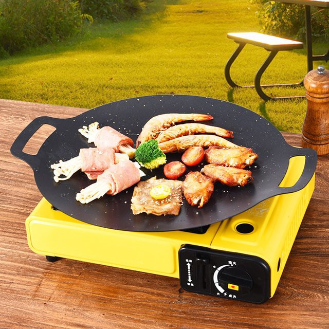 Aihogard Camping-Grilltablett mit Doppelgriff, antihaftbeschichtete Mehrzweck-Grillsteakpfanne aus Keramik in Schwarz, Durchmesser: 28,0 cm - Bild 1
