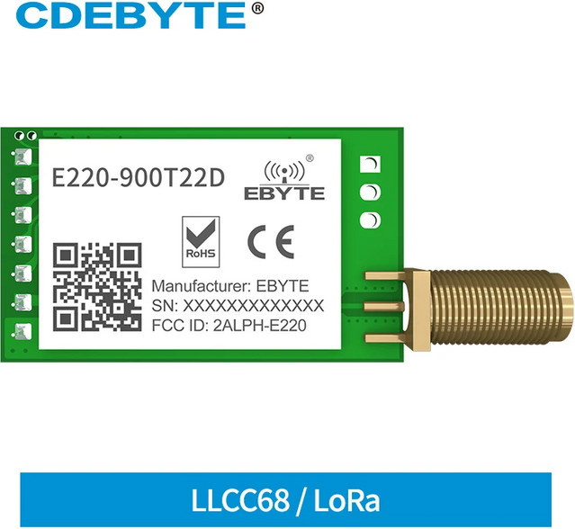 CDEBYTE E220-900T22D LoRa Wireless-Modul mit LLCC68, 22 dBm, große Reichweite bis 5 km, SMA-Antennenanschluss, UART und RSSI, Sender und Empfänger für 868 MHz und 915 MHz - Bild 1