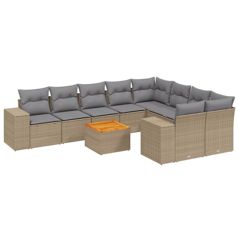 Vidaxl 10-teiliges Gartenmöbel-Set aus Polyrattan und Akazie mit Kissen, Beige - Bild 2