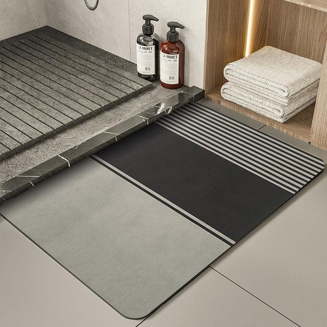 Yiran Furniture Saugfähige Badematte aus Diatomeenerde in Grau, rutschfest und schnelltrocknend, B/T: 60 x 40 cm - Bild 1