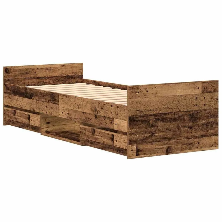 vidaXL Bettrahmen aus Holzwerkstoff in Altholz-Optik mit Schubladen, Braun, B/T/H: 193 x 78 x 50 cm - Bild 2