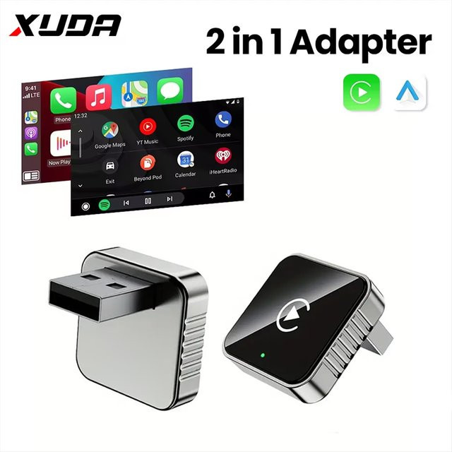 XUDA 2-in-1 CarPlay Adapter von kabelgebunden zu kabellos mit 5GHz WiFi und USB-C sowie USB-A Anschluss - Bild 1