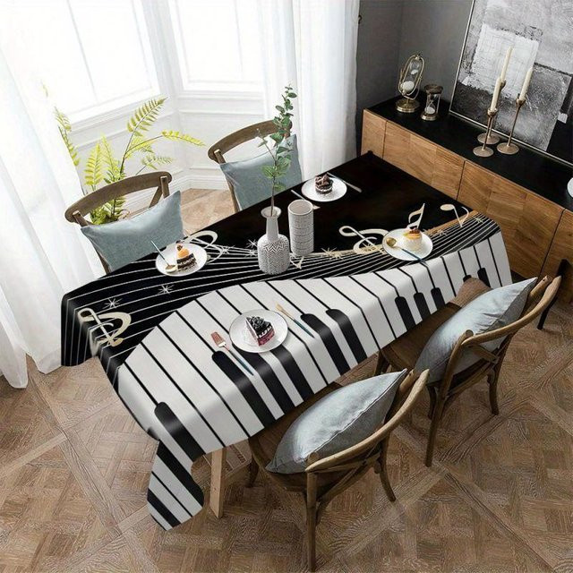 Wasserdichte rechteckige Tischdecke mit Klaviertasten-Motiv von JMG Household Supplies, Farbe: Schwarz, B/T: 100 x 160 cm - Bild 1