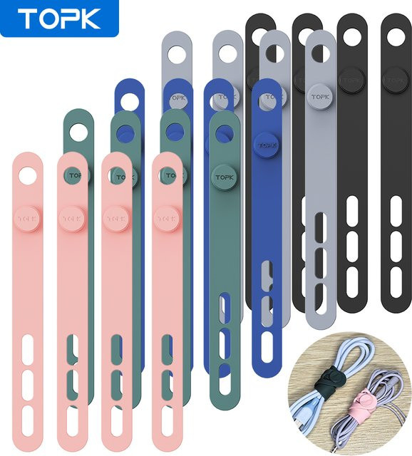 TOPK Silikon-Kabelbinder in Multicolor, wiederverwendbare Kabelbinder zur Kabelorganisation und zum Befestigen von Drähten - Bild 1