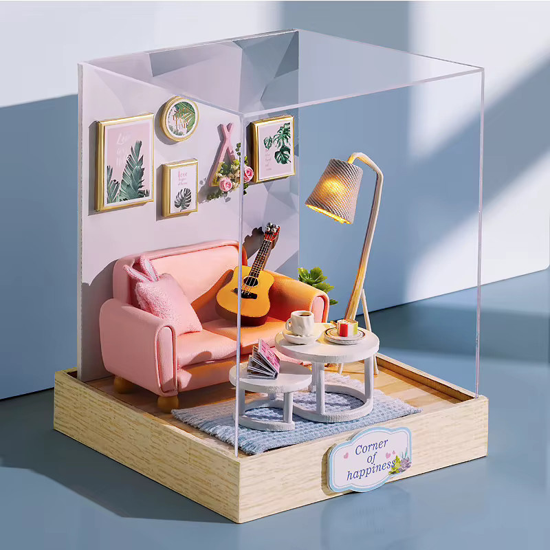 zuuton Holz Puppenhaus DIY Kleines Haus Kit, 3D Puzzle, mit LED Lichter - Bild 1