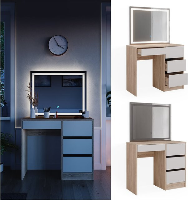 Vicco Schminktisch Sherry Sonoma Weiß mit LED-Spiegel, Breite: 90 cm, Tiefe: 75 cm, Höhe: 75 cm - Bild 1
