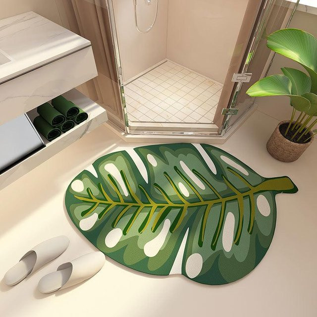 Nordischer Wind Diatomeenerde Matte von Yiran Furniture, grün, Pflanzen und Blumen Design, B: 40 cm, T: 60 cm, schnelltrocknend und rutschfest - Bild 1