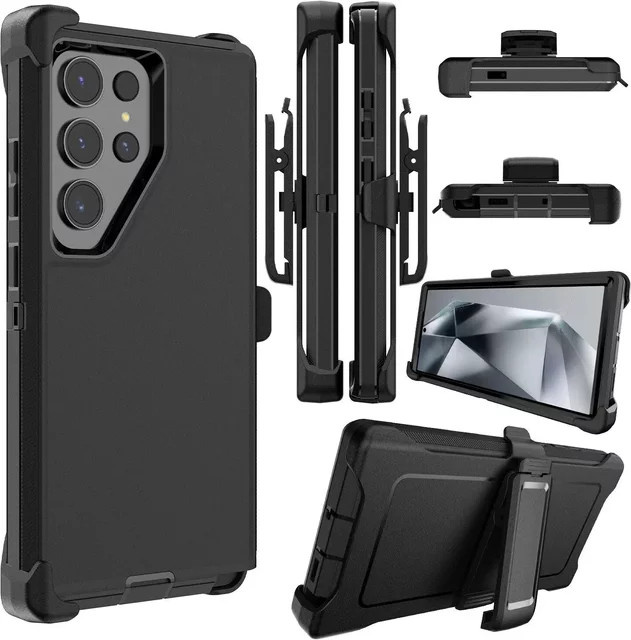 Amror Otter 3in1 Heavy Duty Schutzhülle mit Gürtelclip für Samsung Galaxy S25 Ultra S24 S23 S22 S21 S20 Plus Note 20 10 9 stoßfeste Rüstung in Schwarz und Orange - Bild 1