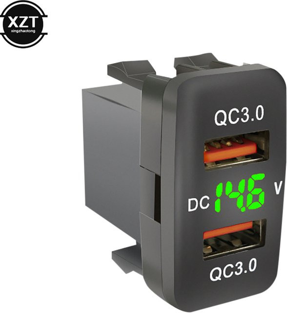 WYMECT Dual QC 3.0 USB Auto Ladegerät mit Spannungsanzeige und USB-C Anschluss, Schwarz, Toyota Zubehör - Bild 1