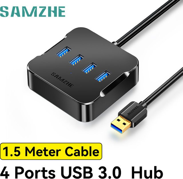 SAMZHE USB 3.0 Hub mit 4 Anschlüssen, schneller USB-Splitter für Laptop, PC und Desktop, Schwarz - Bild 1