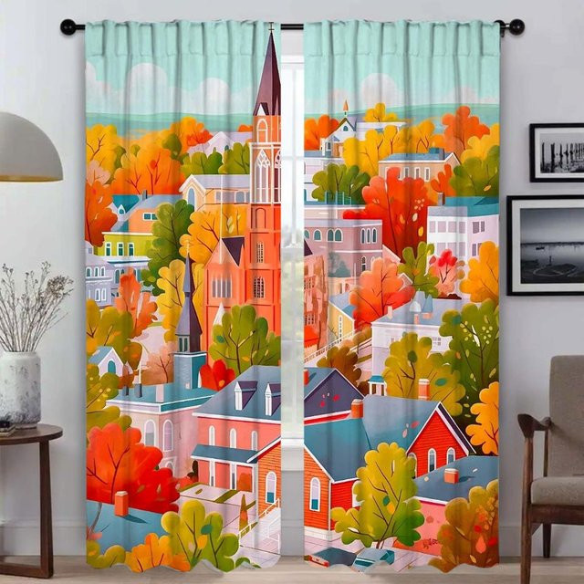 Gotische Herbstvorhänge für Schlafzimmer und Halloween Dekoration, 2 Paneele, Mehrfarbig, Breite: 50 cm, Höhe: 70 cm - Bild 1