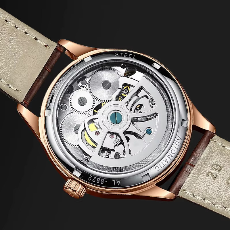 AILANG Armbanduhr Automatik, Doppel Tourbillon, Roségold, Edelstahl, Leder, Blau, Herren - Bild 2