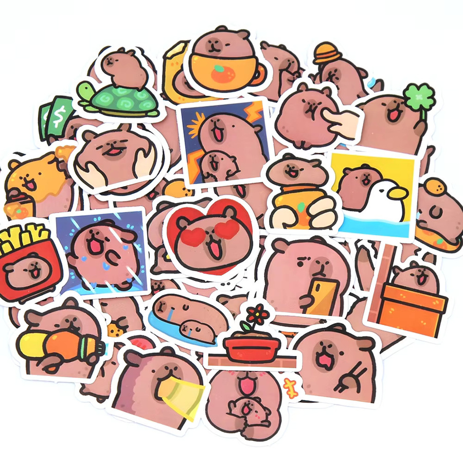 Niedliche Capybara Cartoon Aufkleber von LOLEDE in Multicolor für Laptop, Telefon und Gepäck - Bild 3
