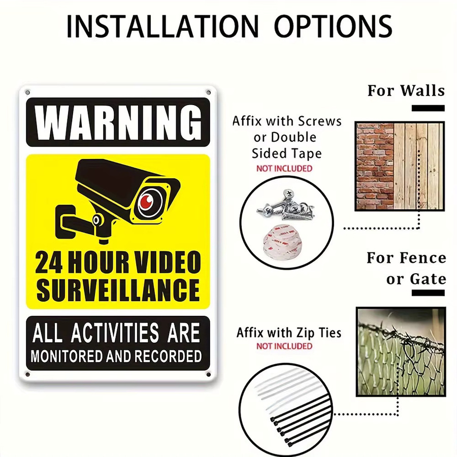 CIFBUY CCTV-Schild aus Eisen im Vintage-Stil für die Wandmontage, B: 20,32 cm, H: 30,48 cm - Bild 6