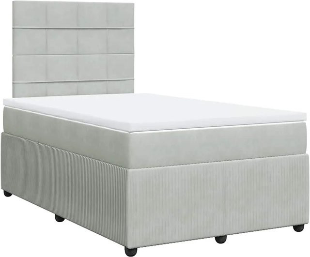 vidaXL Boxspringbett mit Matratze in Hellgrau aus Samt, Hybrid-Design mit Taschenfederkern, B/T: 120 x 200 cm - Bild 1