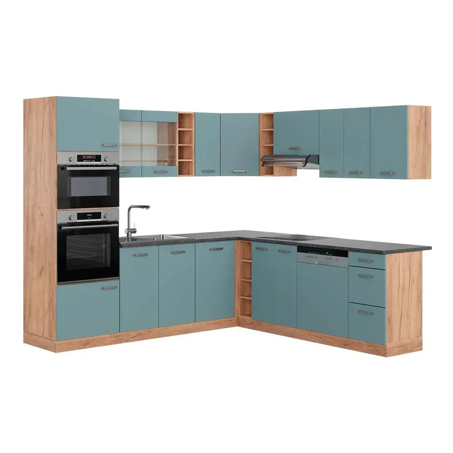 Vicco R-Line Eckküche modern in Blau-Grau und Goldkraft Eiche mit Anthrazit, B/T/H: 237 x 247 cm - Bild 2