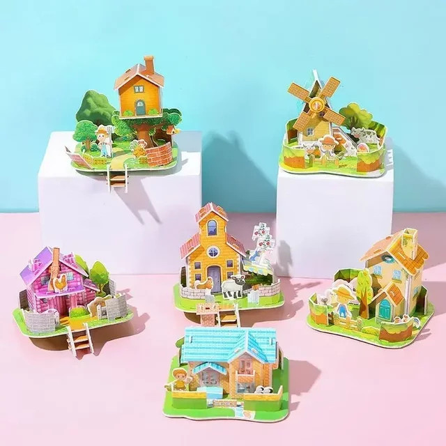 3-teiliges 3D Dreidimensionales Bau-Puzzle-Modell, Papier, Bauernhof - Bild 1