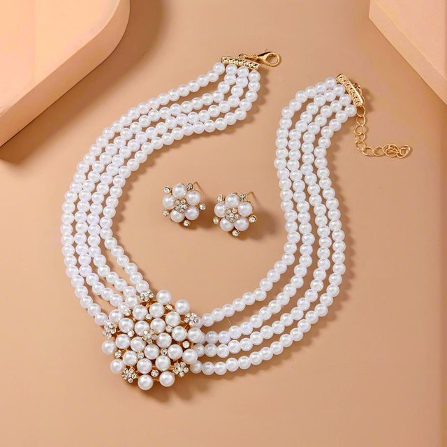 Lucky Star Jewelry Schmuck-Set, Perlen-Choker-Halskette und Ohrringe, Weiß, Damen - Bild 1