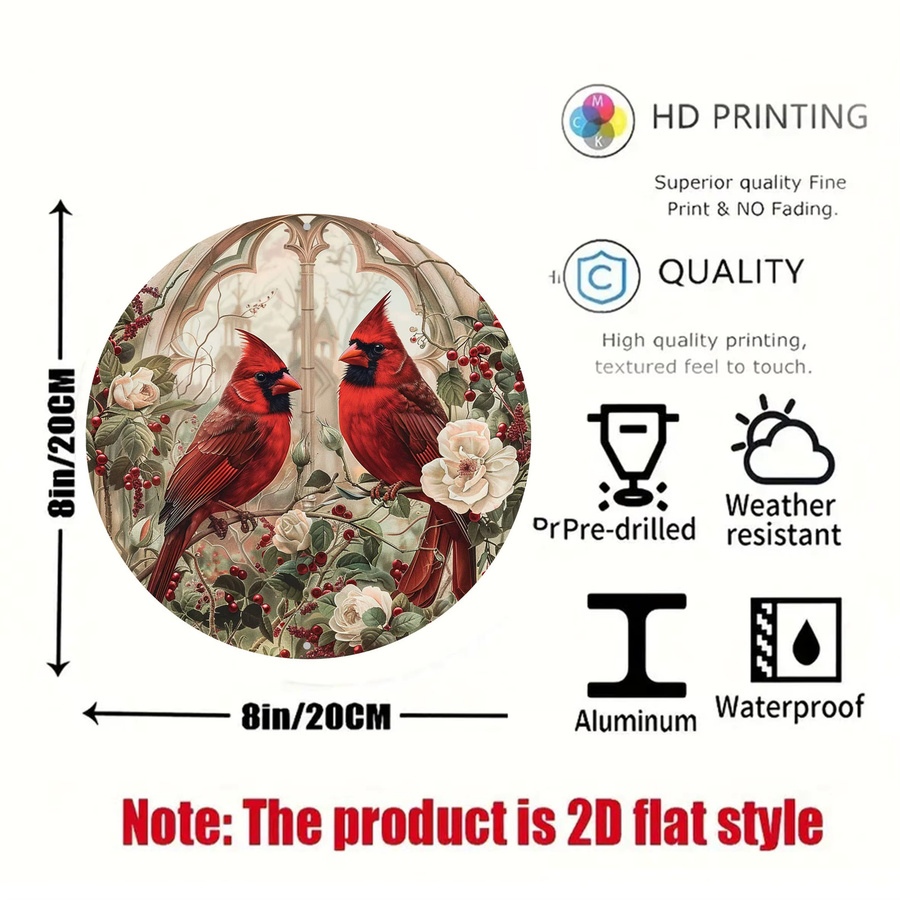 Potdemiel Vintage Cardinal Birds Metall-Wandkunst rund, Durchmesser: 20 cm - Bild 2