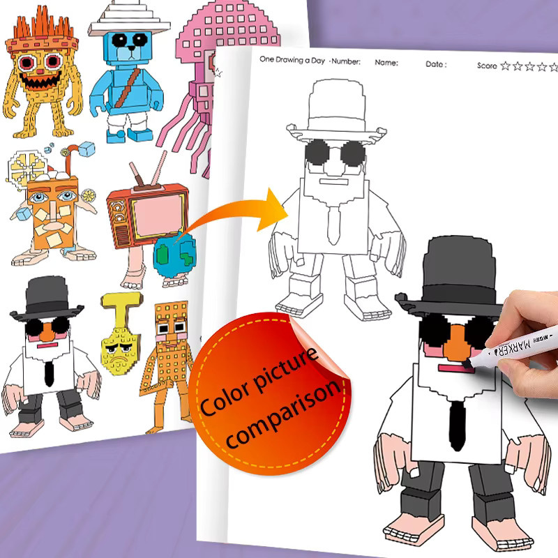 Steal a Brainrot Malbuch und Skizzenbuch Set mit bunten Malutensilien für Mädchen und Kinder, Softcover in Mehrfarbig - Bild 5