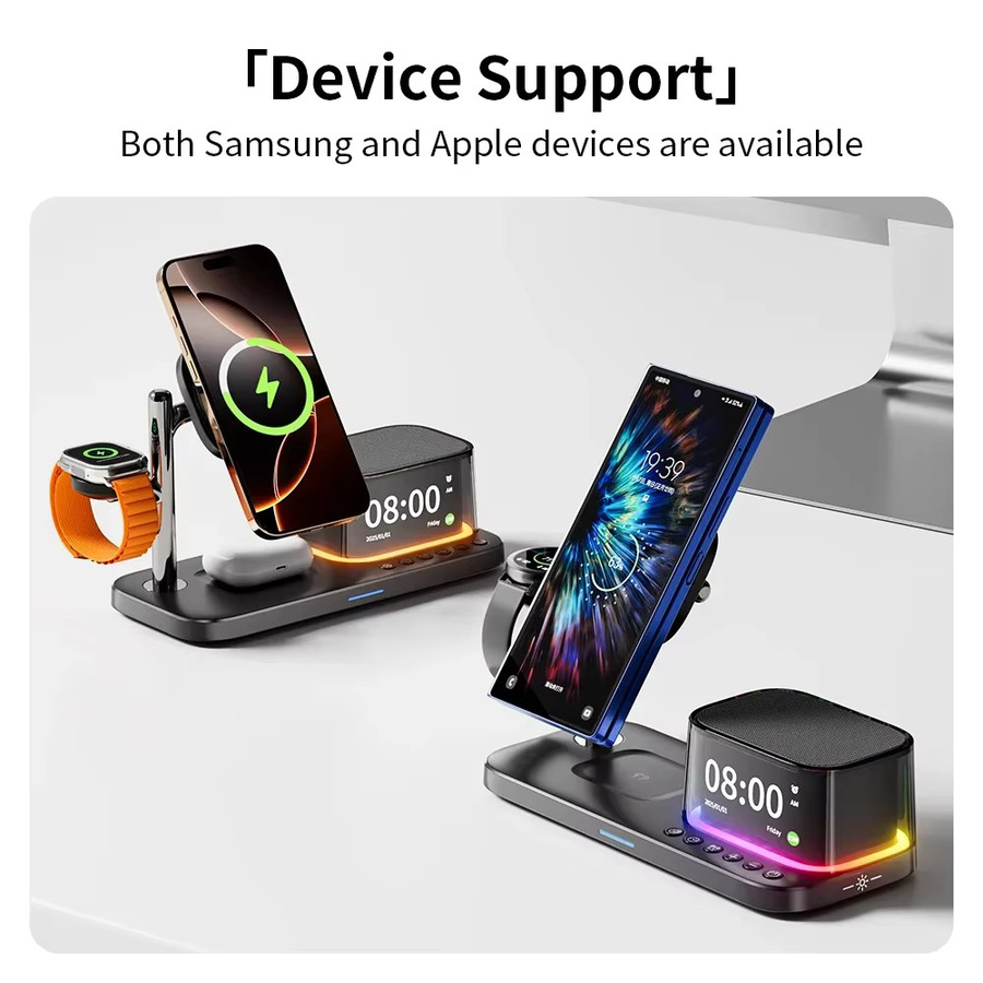 XIKCU 5-in-1 Magnetisches Kabelloses Ladegerät mit Bluetooth-Lautsprecher und Schnellladefunktion für iPhone, Apple Watch und AirPods in Schwarz oder Weiß - Bild 2