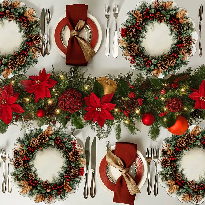VIKAMA 4-teiliges weihnachtliches Tischset mit Tannenzapfen-Kränzen und Tannenzweigen zur Weihnachtsdekoration, Durchmesser: 38 cm - Bild 3