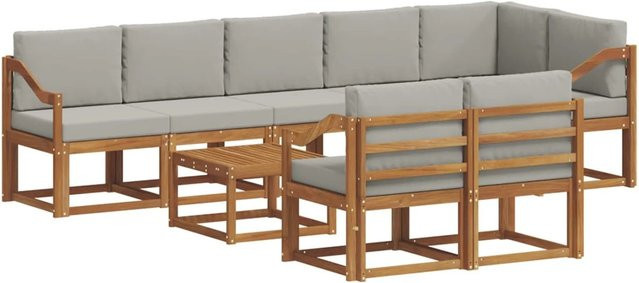vidaXL Outdoor-Sofagarnitur aus Akazienholz in L-Form mit 9-teiligem Set, grau und naturfarben, inklusive UV-beständiger Kissen und Armlehnen - Bild 1
