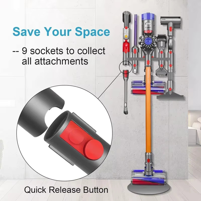 Dyson Staubsauger Wandhalterung für V7 V8 V10 V11 V15 in Grau zur Aufbewahrung von Zubehör und Bürsten - Bild 2