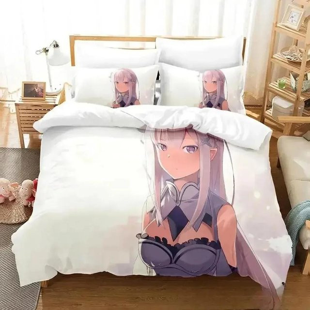 Lodestar Bettwäsche-Set Re Zero Anime Design mit Bettbezug und Kissenbezug, Farbe: Weiß, Breite: 133 cm, Länge: 70 cm - Bild 1