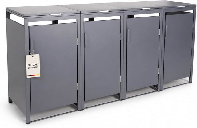 ALBATROS Mülltonnenbox 4er Hauswandversion für vier Tonnen (120L bis 240L), verzinktes Metall, Anthrazit RAL7016 - Bild 1