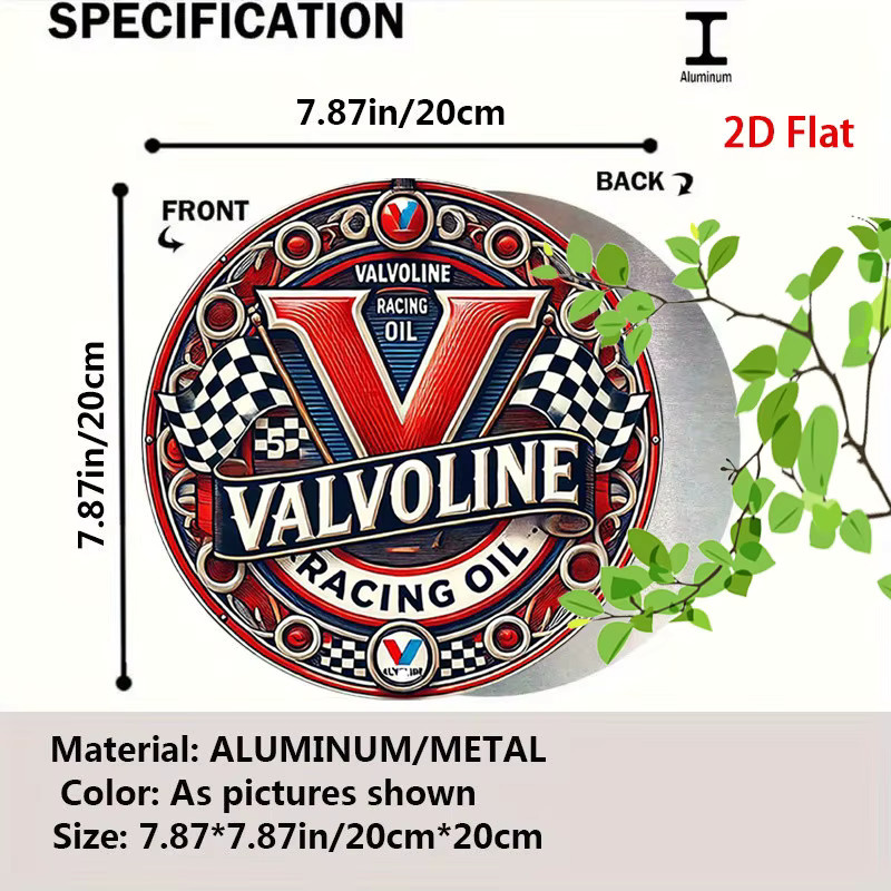 Valvoline Racing Oil Metall-Blechschild mit karierter Flagge und rotem V-Logo in Rot und Multicolour, Durchmesser: 20 cm - Bild 2