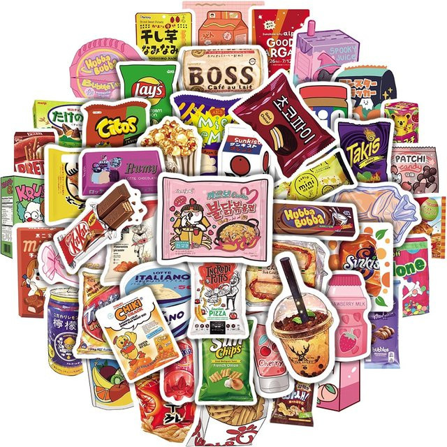 50 Stück Wasserdichte Cartoon Snacks Lebensmittel Aufkleber von BulingBulingStickers Shop in Multicolour für Telefon, Fahrrad, Motorrad und Helm - Bild 1