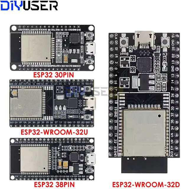 DIYUSER ESP32-Entwicklungsboard mit WiFi und Bluetooth, Dual Core, ESP-WROOM-32D/32U, Schwarz - Bild 1