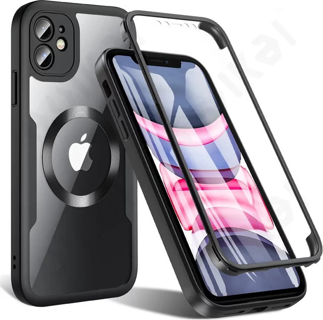 Silikon Schutzhülle für Apple iPhone mit MagSafe und integriertem Displayschutz in Schwarz - Bild 1