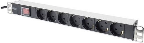 Digitus DN-19 PDU-7S Netzwerkschrank-Steckdosenleiste in Schwarz mit Schalter und Schutzkontaktsteckdosen für 19 Zoll Schränke - Bild 1